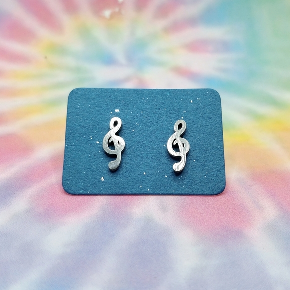 Jewelry - Music Note Earrings - Minimalist Silver Studs NWT